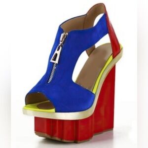 Women's Multi-color Suede and Patent Leather Sandals with Zipper Front